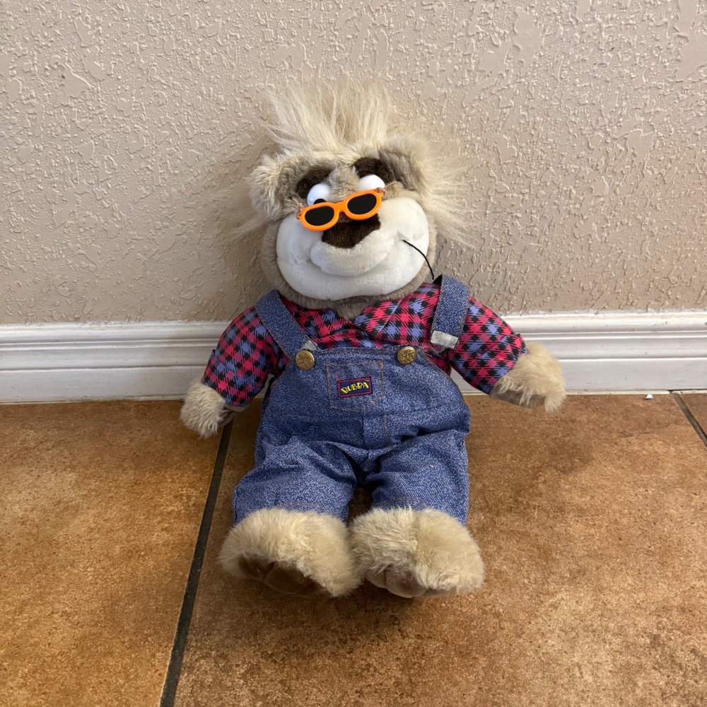 Vintage Bubba the Bear Plush Toy 80s Rocker Hillbilly Overalls Sunglasses 12"